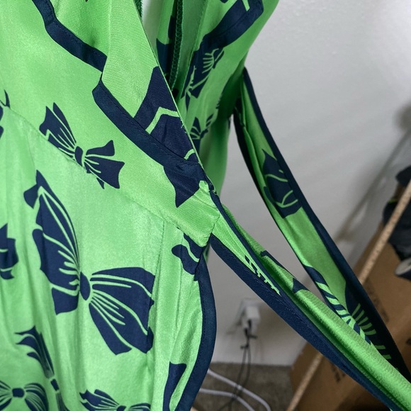 Nanette Lepore Lime and Navy Floral Midi Dress 100%Silk - Picture 12 of 16